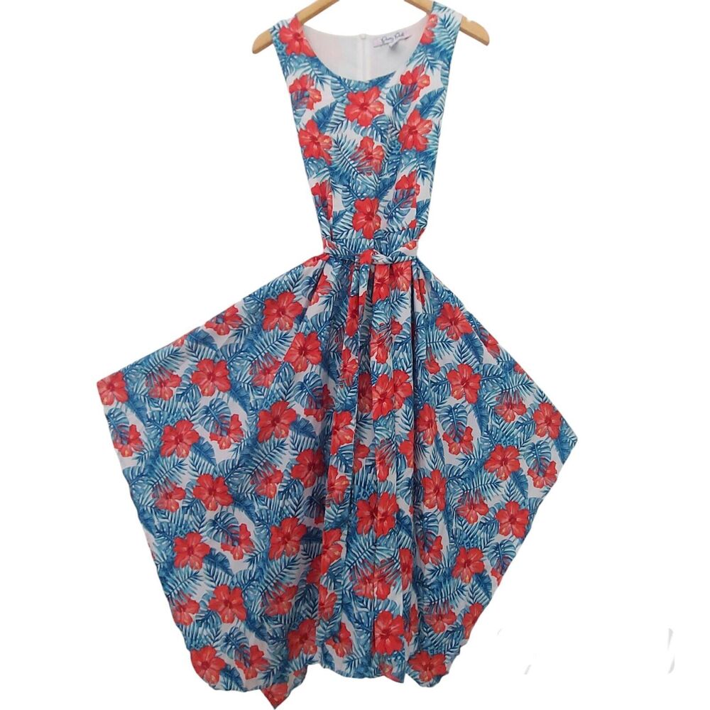 Floral Sundress Handkerchief Size Large Sleeveless Midi Cruise Hawaiian